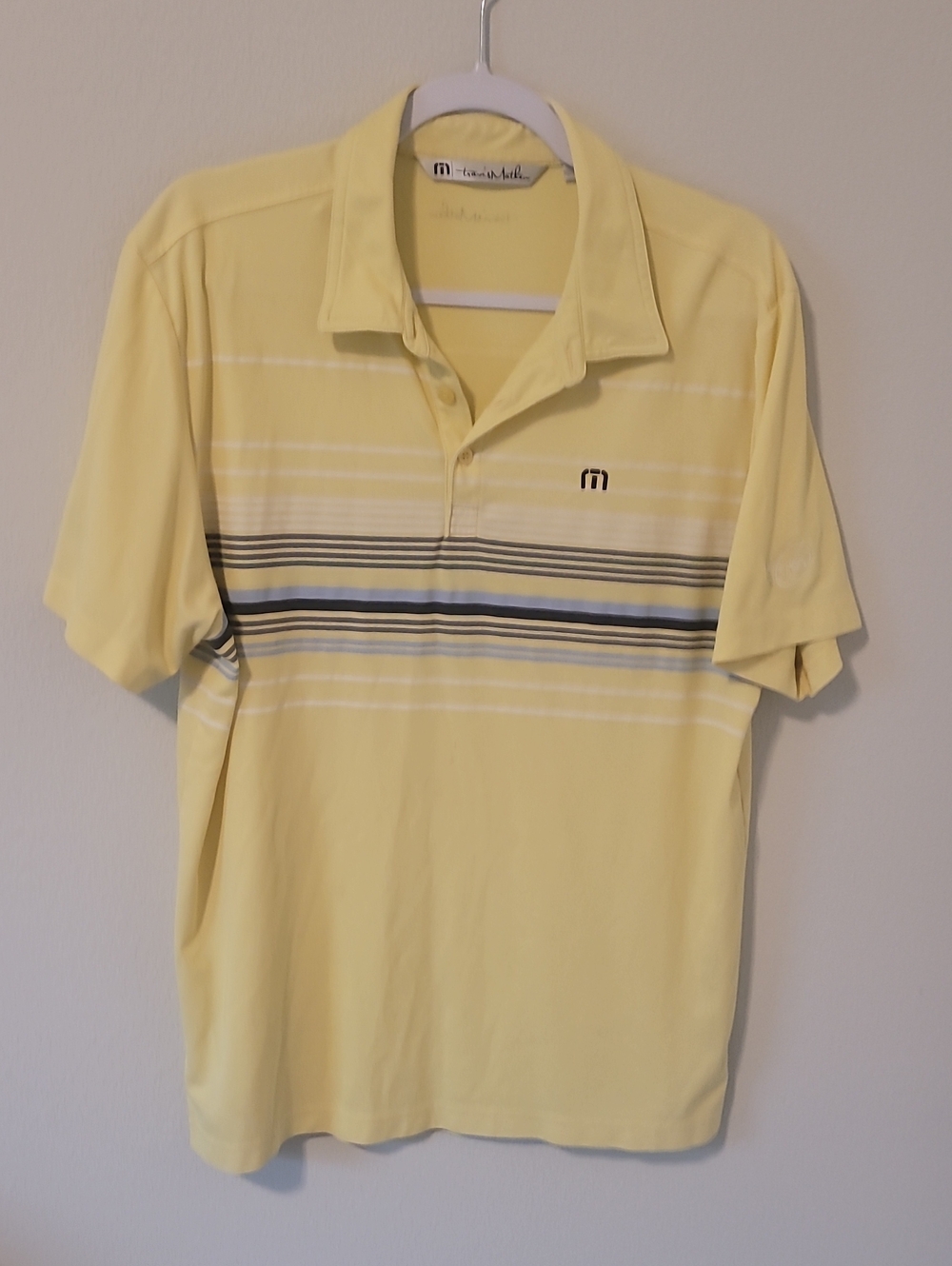 Travis Mathew Pale Yellow Striped Performance Polo
